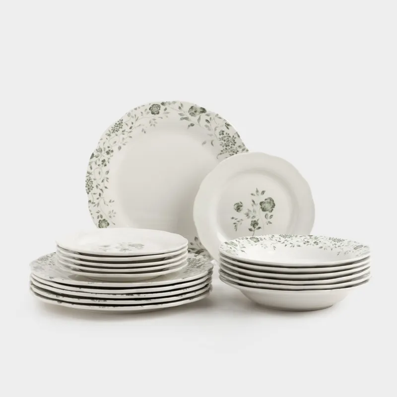 Сервиз обеденный, 6 перс, 18 пр, фарфор P, белый, Зеленые розы, Green rose