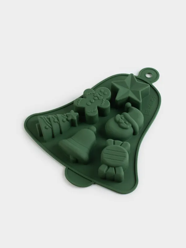 Форма для выпечки кексов, 23х19 см, 6 отд, силикон, зеленая, Колокольчик, Bakery color, image-1