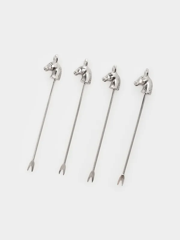 Шпажка для канапе, 11 см, 4 шт, в подставке, латунь/сталь, серебристая, Кони, Horse silver, image-1