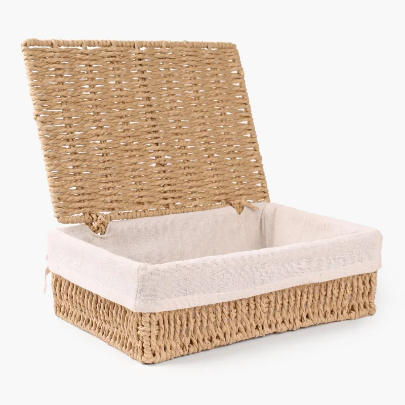 Корзина для хранения, 28x20х10 см, с крышкой, целлюлоза/хлопок, прямоугольная, Braided, image-3