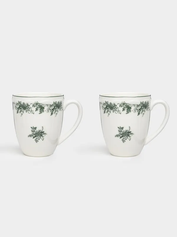 Кружка, 380 мл, 2 шт, фарфор N, бело-зеленая, Зимний букет, Winter lace, image-1