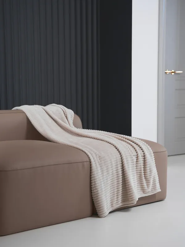 Плед, 130х170 см, фланель, песочный, Объемные полосы, Flannel, image-3