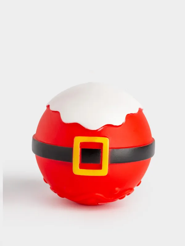 Игрушка для собак, 8 см, с пищалкой, резина, красная, Мяч Санты, Christmas pet, image-0