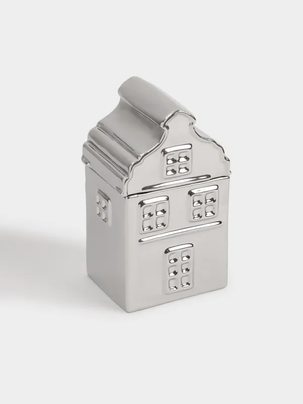 Емкость для хранения, 11х20 см, 810 мл, керамика, серебристая, Дом, House shape, image-1