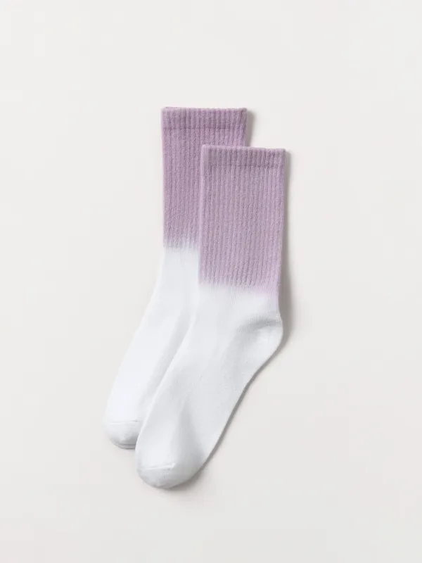 Носки женские, хлопок/полиэстер, сиренево-белые, Градиент, Rib gradient, image-1