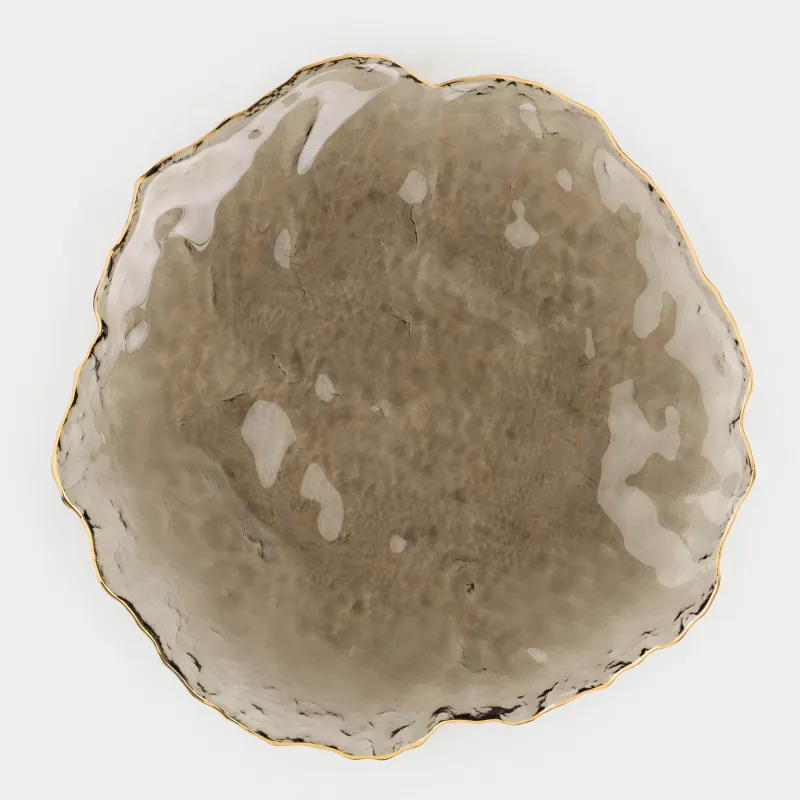 Блюдо, 26 см, стекло, серое, с золотистым кантом, Nautilus color, image-0