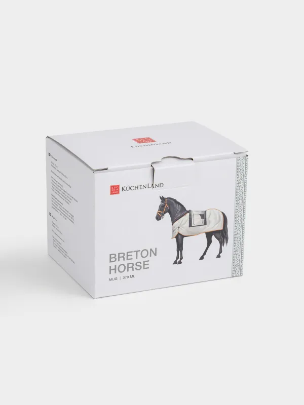 Кружка, 370 мл, фарфор F, бело-зеленая, с серебристым кантом, Конь, Breton horse, image-4