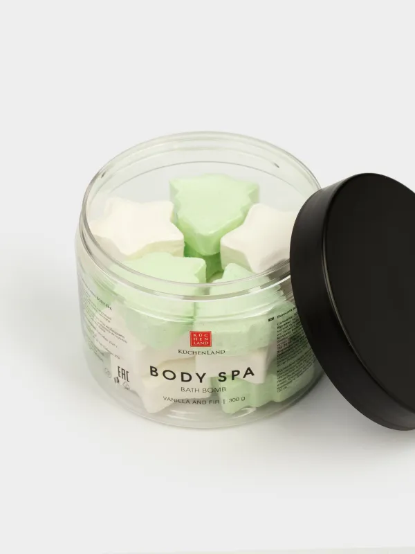 Бомбочка для ванны, 300 гр, 15 шт, в банке для хранения, Ваниль и пихта, Звезда и елка, Body spa, image-1