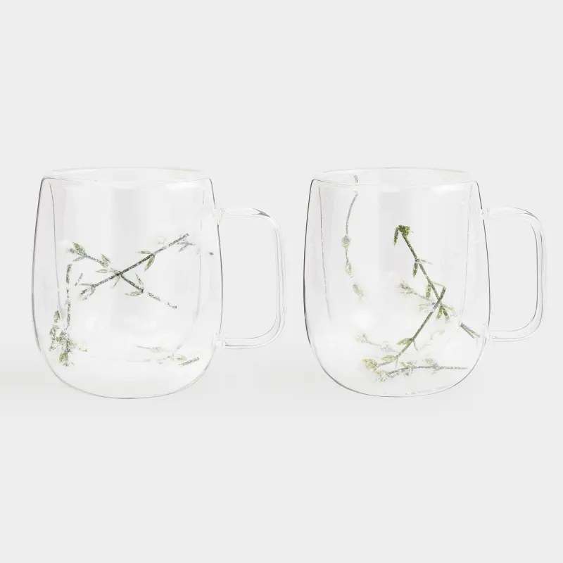 Кружка, 420 мл, 2 шт, стекло Б, с заснеженными ветками внутри, Air decor, image-0