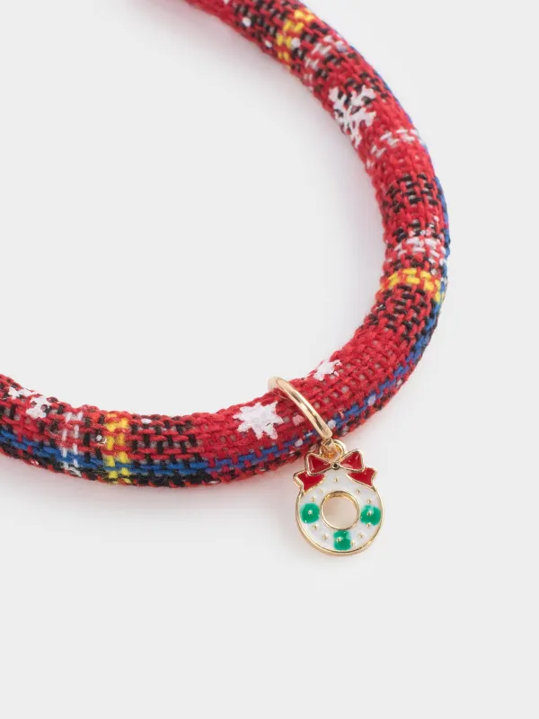 Ошейник для животных, 25/30 см, декоративный, полиэстер/металл, красный, Венок, Christmas pet, image-2