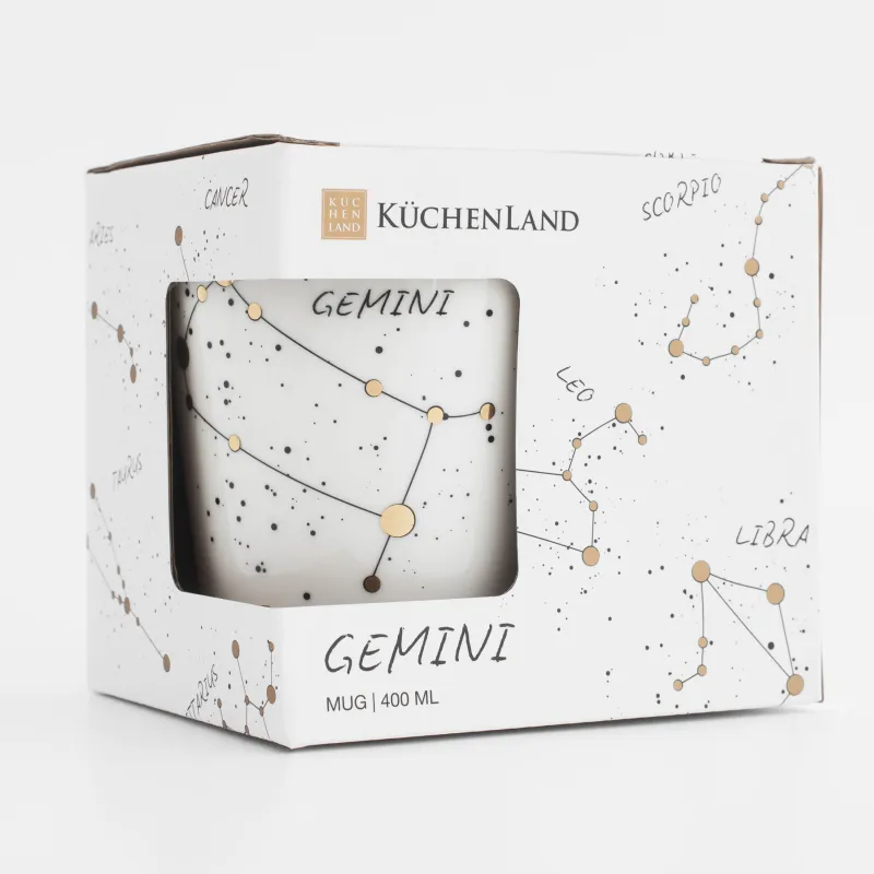 Кружка, 400 мл, фарфор N, молочно-золотистая, Близнецы, Zodiac, image-5