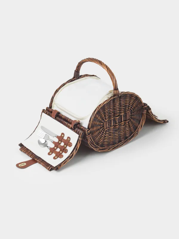 Корзина для пикника, 36х28 см, 2 перс, 10 пр, лоза, круглая, коричневая, Picnic, image-0