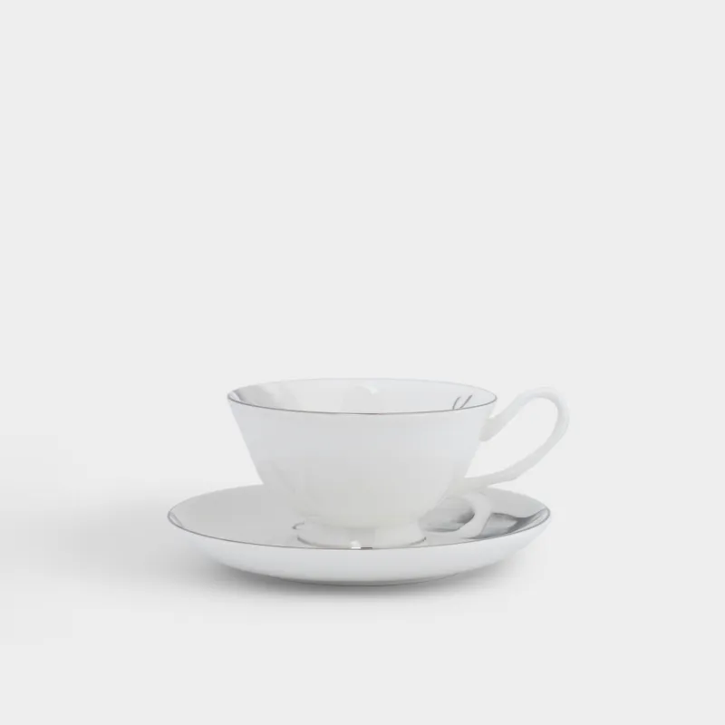 Пара чайная, 1 перс, 2 пр, 220 мл, фарфор F, белая, с серебристым кантом, Каллы, Aroid