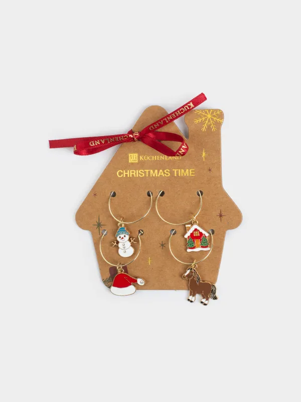 Подвеска для бокала, 4 шт, металл/стразы, Новогодние атрибуты, Christmas time, image-5