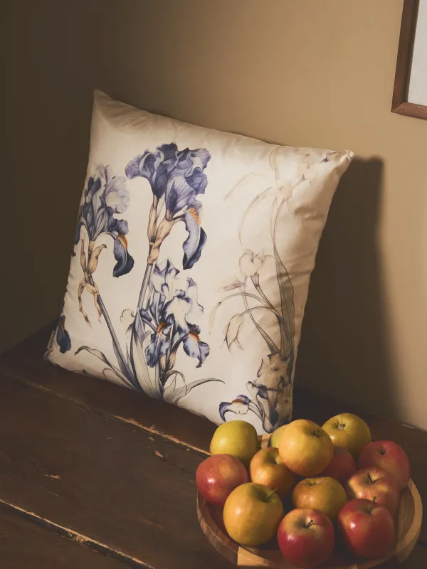 Подушка декоративная, 45х45 см, вельвет, молочная, Ирисы, Iris garden, image-5