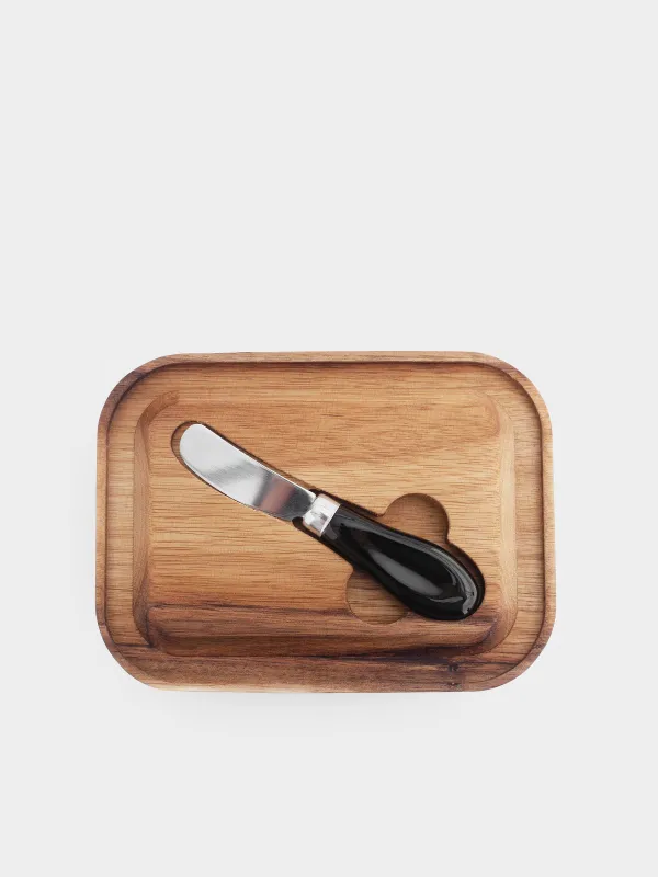 Масленка, 18 см, с ножом, стекло/дерево/сталь, прямоугольная, Noble tree, image-3