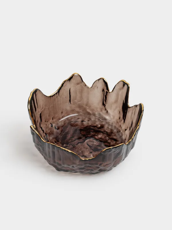 Пиала, 13х6 см, стекло, коричневая, с золотистым кантом, Nautilus color, image-1