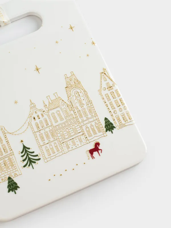 Подставка под горячее, 18х24 см, керамика/пробка, прямоугольная, Лошадь и дома, Snow sparks, image-3