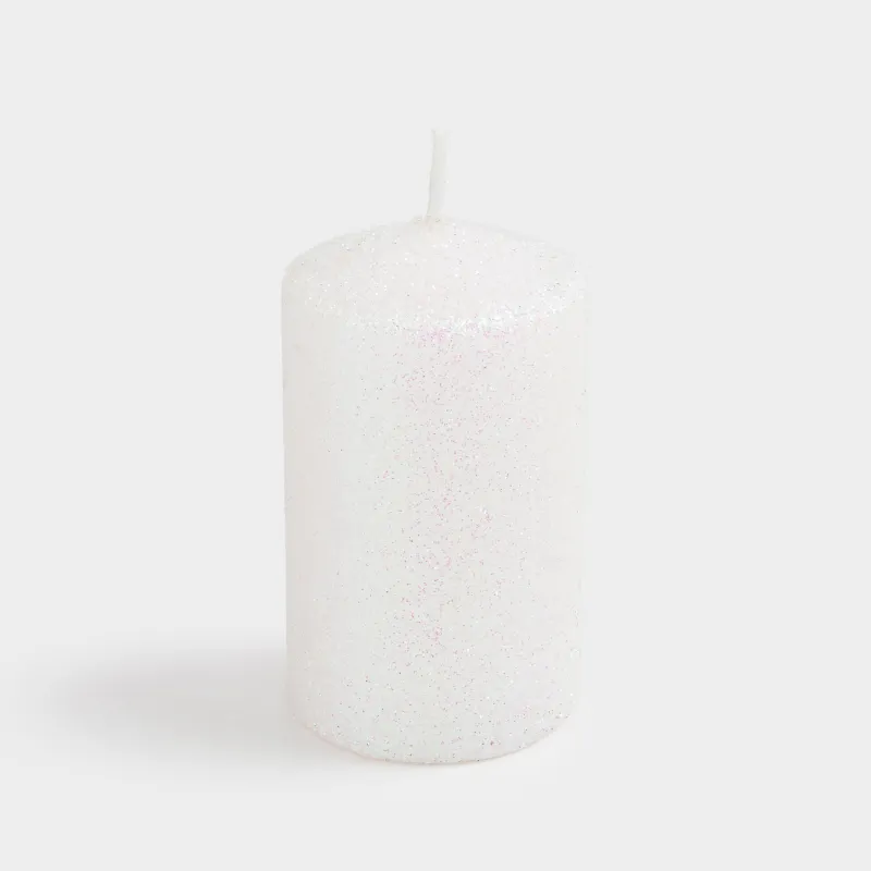 Свеча, 8 см, цилиндрическая, с блестками, белая, Sparkly candle, image-2