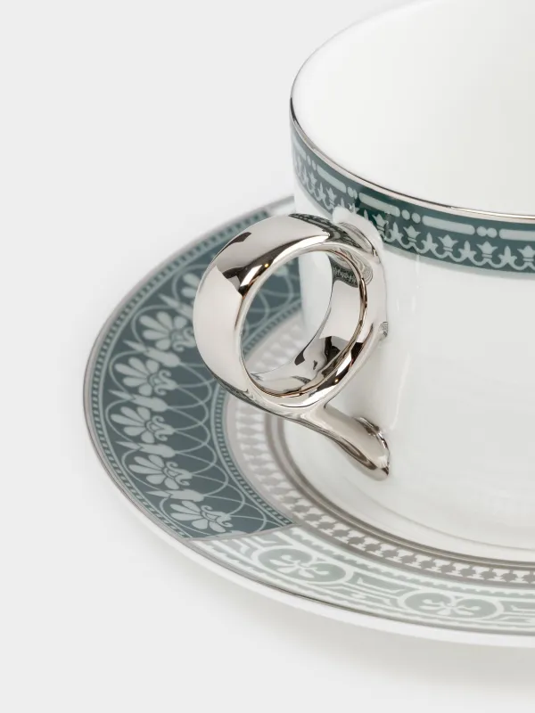 Пара чайная, 1 перс, 2 пр, 290 мл, фарфор F, бело-зеленая, с серебристым кантом, Конь, Breton horse, image-5