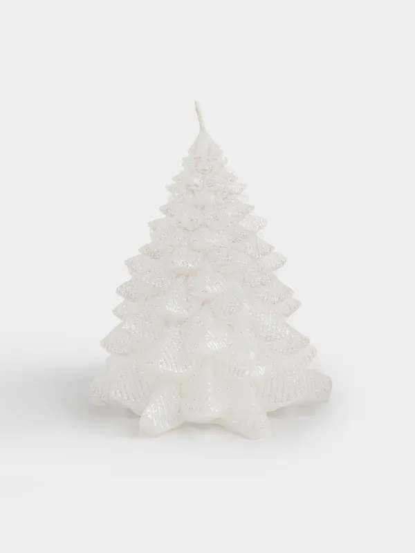 Свеча, 11x13 см, с блестками, белая, Елка, Fir candle, image-0
