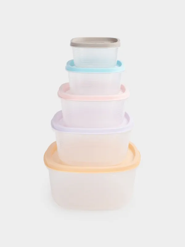 Набор контейнеров, 5 шт, пластик, квадратный, цветной, Frame, image-0