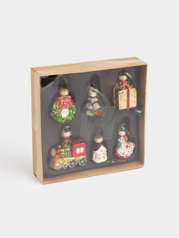 Набор елочных игрушек, 4 см, 6 шт, стекло, с блестками, Новогодние атрибуты, Figure christmas, image-4