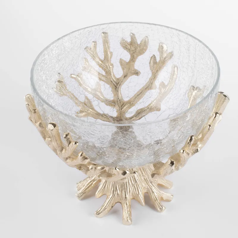 Ваза для фруктов, 20х17 см, на ножке, стекло/металл, золотистая, Кракелюр, Fantastic gold, image-1