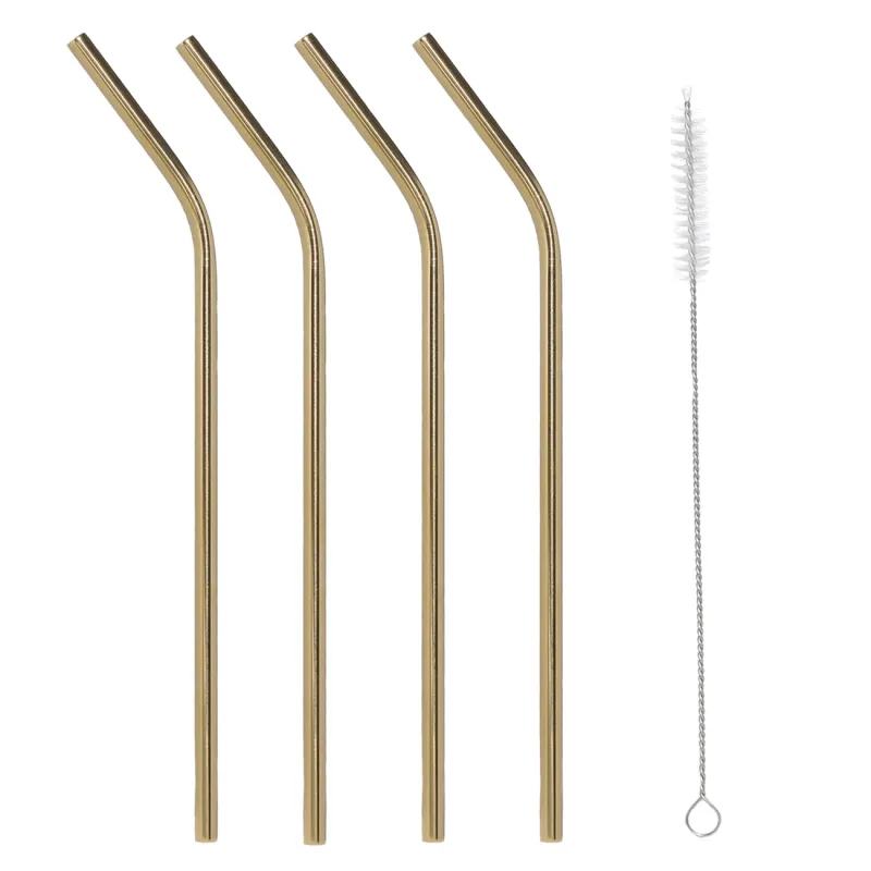 Трубочка для напитков, 21 см, 4 шт, с ершиком, сталь, золотистая, Classic gold, image-0