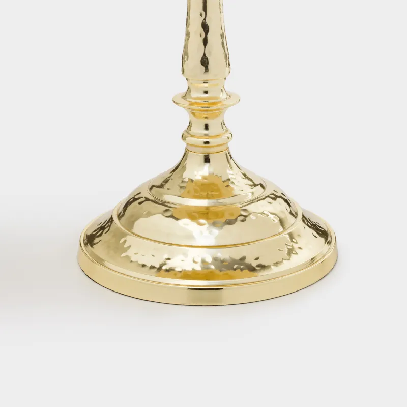 Подсвечник, 26 см, для чайной/цилиндрической свечи, на ножке, металл/стекло, золотистый, Кракелюр, Fantastic Ice, image-1