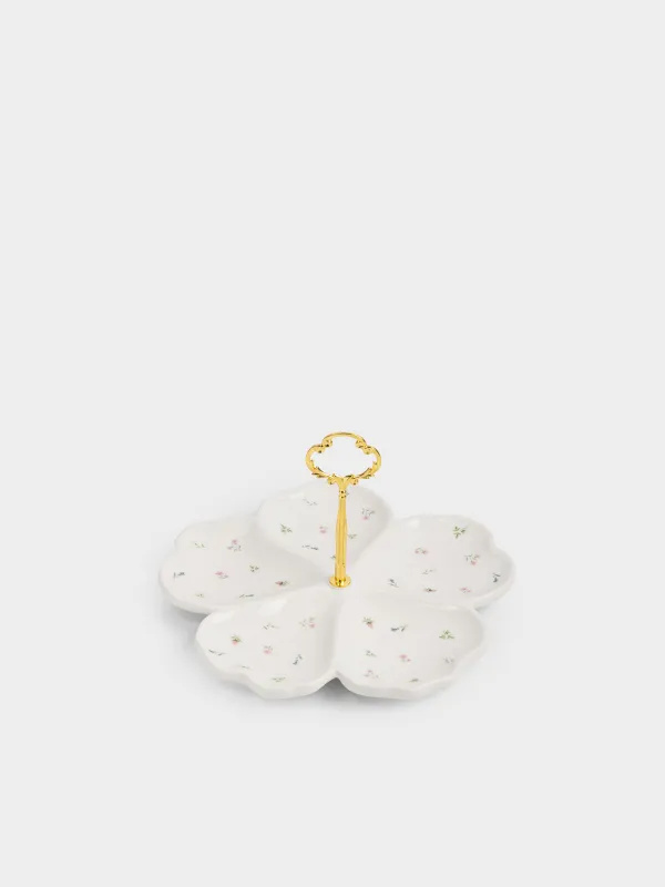 Подставка для закусок, 25х17 см, 5 отд, с ручкой, керамика/сталь, Нежные цветы, El floria, image-0