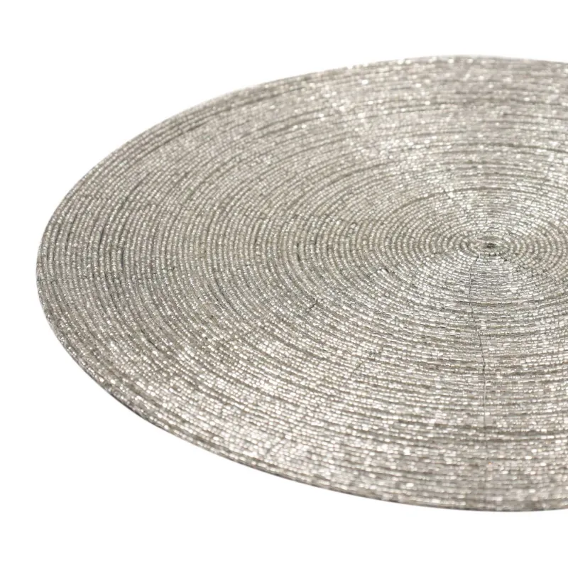 Салфетка под приборы, 36 см, бисер, круглая, светло-серебристая, Shiny beads, image-1