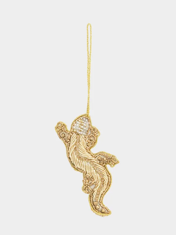 Игрушка елочная, 10 см, бисер/полифилл, золотистая, Ящерица, Beads figure, image-1