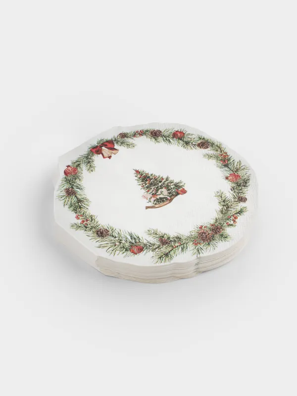 Салфетки бумажные, 30х29 см, 20 шт, фигурные, белые, Венок с бантами, Christmas miracle classic, image-1