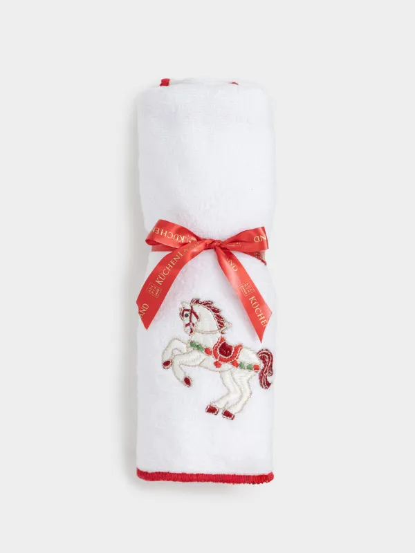 Полотенце кухонное, 40х60 см, хлопок, белое, с красным кантом, Лошадка, Christmas traditions, image-4
