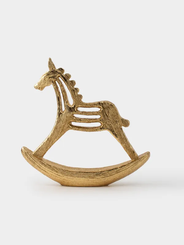Статуэтка, 26 см, полирезин, золотистая, Лошадка-качалка, Horse gold, image-0