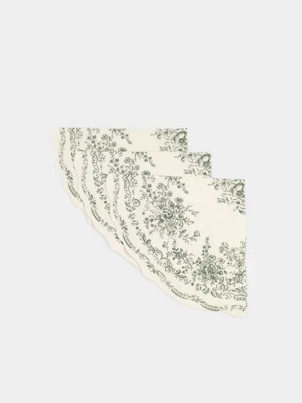 Салфетки бумажные, 33 см, 20 шт, круглые, белые, Зеленые цветы, Green lace, image-2