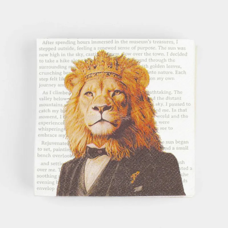 Салфетки бумажные, 21х21 см, 20 шт, квадратные, белые, Лев в костюме, Brutal style