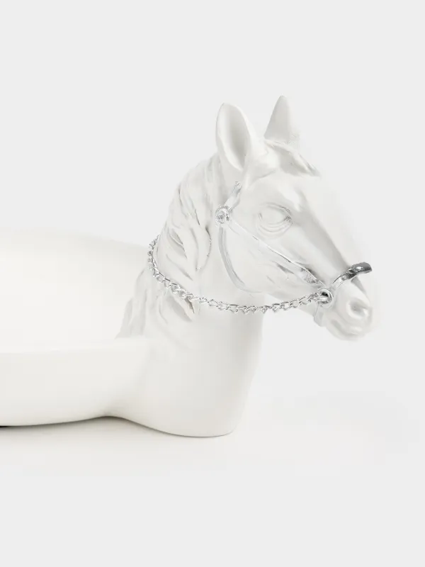 Блюдо декоративное, 34x16x12 см, полирезин, бело-серебристое, Кони, Horses, image-1