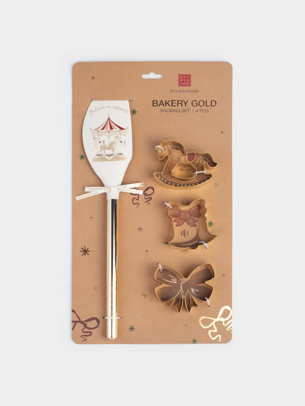 Набор для выпечки, 4 пр, лопатка/формы, силикон/сталь, молочно-золотистый, Карусель, Bakery gold, image-5