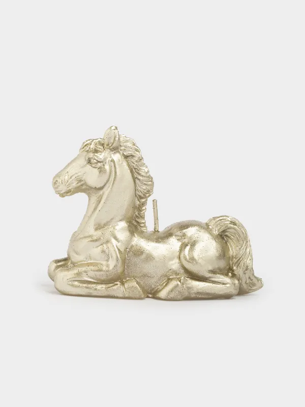 Свеча, 9x7 см, с блестками, шампань, Лошадь, Horse gold, image-0