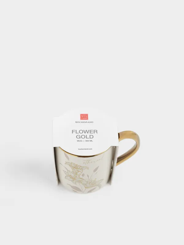 Кружка, 300 мл, фарфор N, бело-золотистая, с золотистым кантом, Лилии, Flower gold, image-4