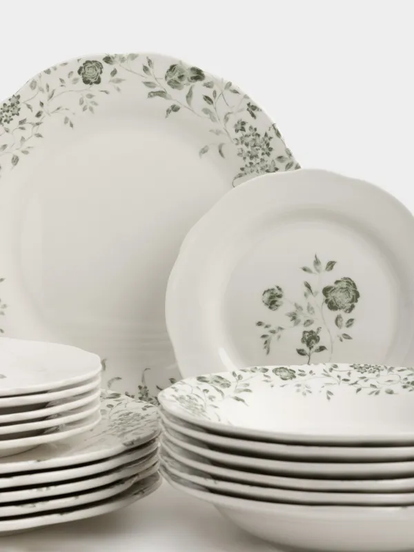 Сервиз обеденный, 6 перс, 18 пр, фарфор P, белый, Зеленые розы, Green rose, image-4