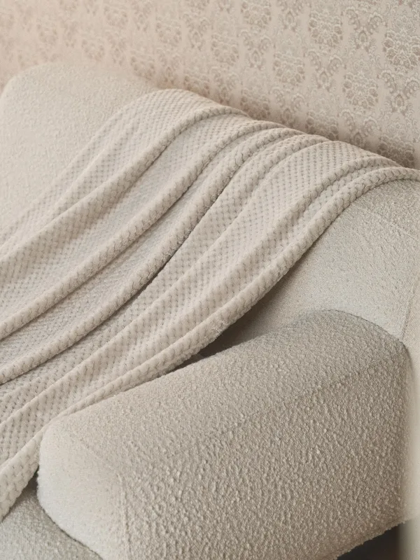 Плед, 140х190 см, фланель, бежевый, Решетка, Flannel, image-3