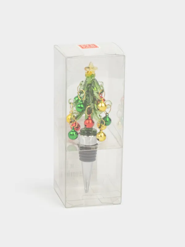 Пробка для винной бутылки, 13 см, металл/стекло, зеленая, Елка, Christmas traditions, image-3