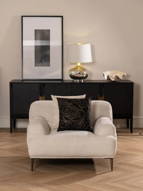 Подушка декоративная, 45х45 см, жаккард/вельвет, черная, Золотистые линии, Abstract, image-2