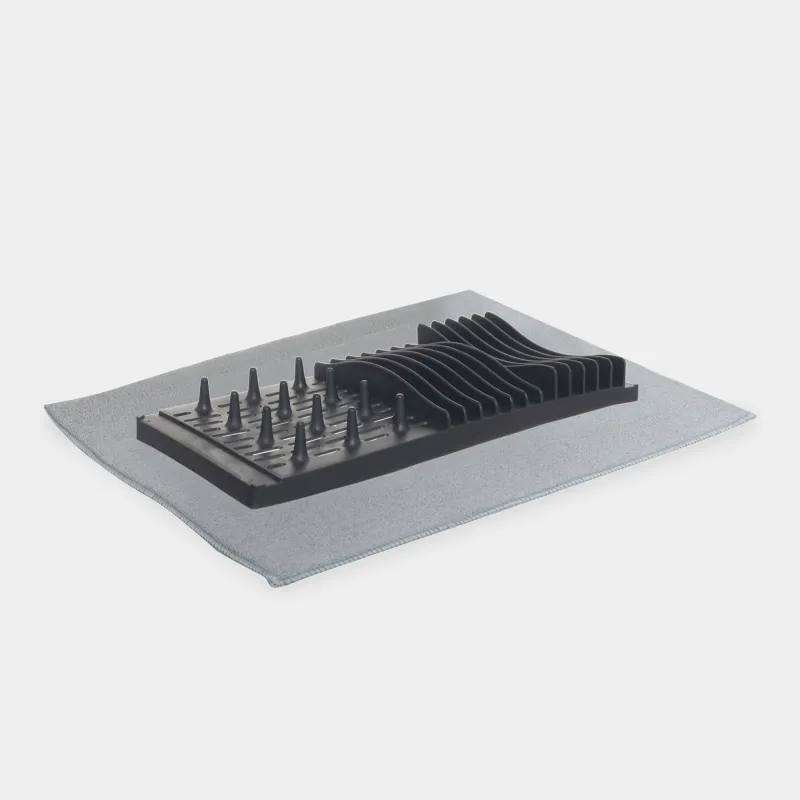 Коврик для сушки посуды с подставкой, 40х50 см, микрофибра/пластик, серый, Keeping