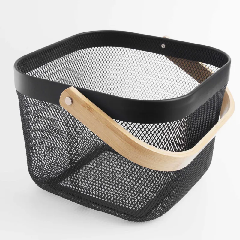 Корзина для хранения, 24х24х18 см, с ручкой, металл/бамбук, квадратная, черная, Gardening, image-3