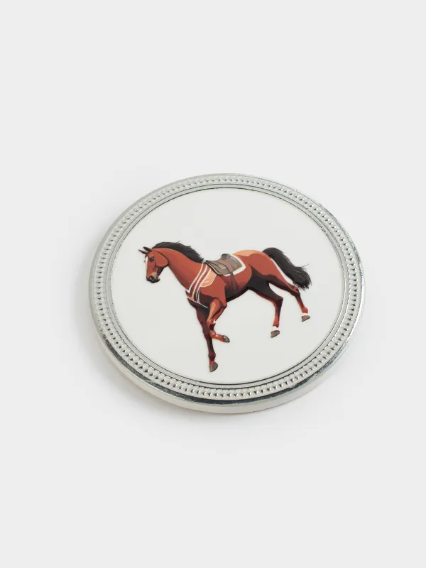 Подставка под кружку, 11 см, круглая, керамика/пробка, серая, Конь, Breton horse, image-1