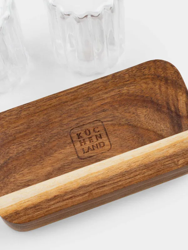 Набор для соли и перца, 8 см, на подставке, стекло Р/дерево, Ribby wood, image-4